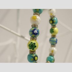 Armbnd af Glas - Millefiori Glasperler - Mix Bl/Diamant