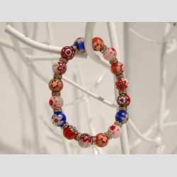 Millefiori Glas Armbnd - Millefiori Glasperler - Mix Rd/Diamant
