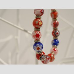 Millefiori Glas Armbnd - Millefiori Glasperler - Mix Rd/Diamant