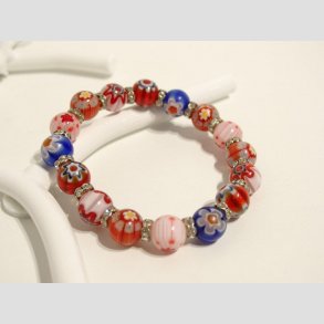 Millefiori Glas Armbnd - Millefiori Glasperler - Mix Rd/Diamant