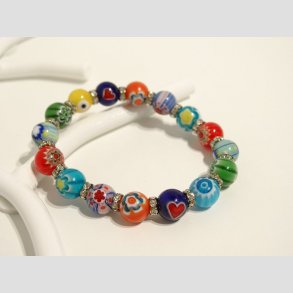 Armbnd - Glas Armbnd - af Millefiori Glasperler - Mix Farve med sm Diamanter