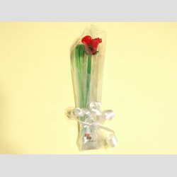 Gaveide - Vrtinde Gave eller Fest Gave - Rd Glas Rose med et Grn Blad - Pakket til Gave - 16-17cm
