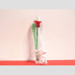 Gaveide - Vrtinde Gave eller Fest Gave - Rd Glas Rose med et Grn Blad - Pakket til Gave - 16-17cm