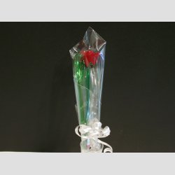 Gaveide - Vrtinde Gave eller Fest Gave - Rd Glas Rose med et Grn Blad - Pakket til Gave - 16-17cm