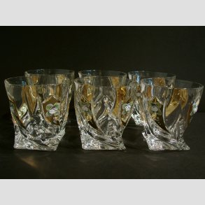 Krystal Glas - Light Cut Med Klar/Guld - 1 st/6 stk - 9cm