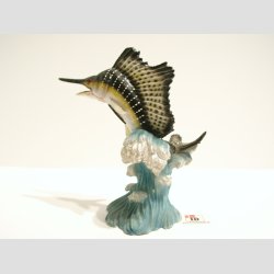 Dyrefigur - Svrdfisk p Blge - Sort/Gul 10cm