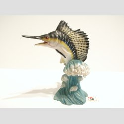 Dyrefigur - Svrdfisk p Blge - Sort/Gul 10cm