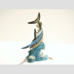 Dyrefigur - Svrdfisk p Blge - Lysebl - 11cm