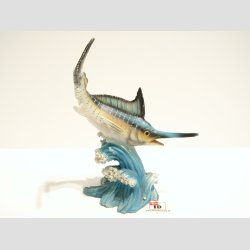 Dyrefigur - Svrdfisk p Blge - Lysebl - 11cm