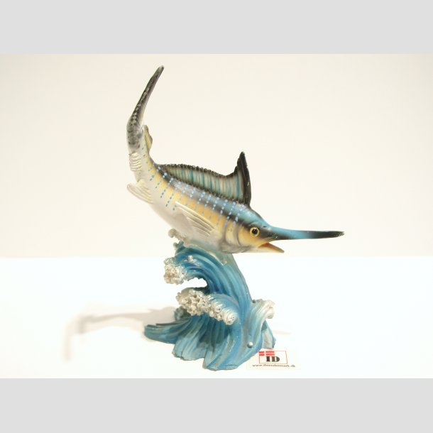 Dyrefigur - Svrdfisk p Blge - Lysebl - 11cm