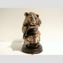 Bjrne Figur - Kobber Statuette med Bjrne Ansigt - H15cm