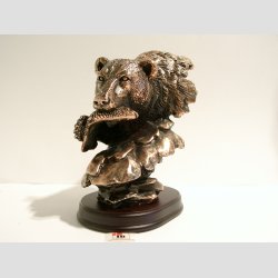 Bjrne Figur - Kobber Statuette med Bjrne Ansigt - H15cm