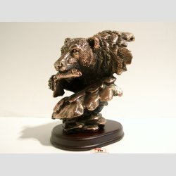 Bjrne Figur - Kobber Statuette med Bjrne Ansigt - H15cm