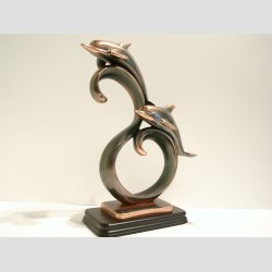 Kobberfigurer - To Kobber Delfiner P Blger - H30xB20cm