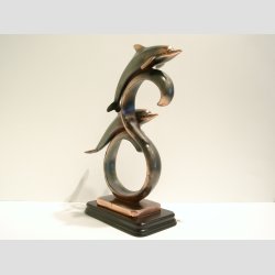 Kobberfigurer - To Kobber Delfiner P Blger - H30xB20cm