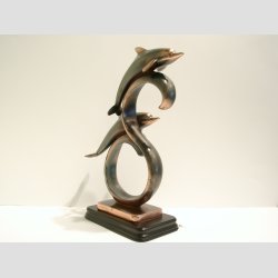 Kobberfigurer - To Kobber Delfiner P Blger - H30xB20cm