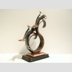Kobberfigurer - To Kobber Delfiner P Blger - H30xB20cm