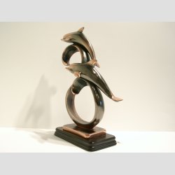 Kobberfigurer - To Kobber Delfiner P Blger - H30xB20cm