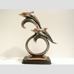 Kobberfigurer - To Kobber Delfiner P Blger - H30xB20cm