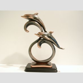 Kobberfigurer - To Kobber Delfiner P Blger - H30xB20cm