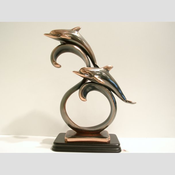 Kupfer Figuren - Zwei Kupfer Delphinen aus Wellen - H30xB20cm