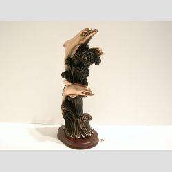 Delfin Kobber Figur - Tre Kobber Delfiner P Blger - H20cm