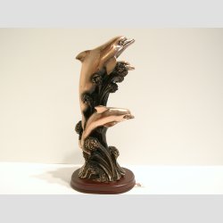 Delfin Kobber Figur - Tre Kobber Delfiner P Blger - H20cm