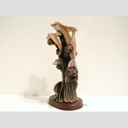 Delfin Kobber Figur - Tre Kobber Delfiner P Blger - H20cm