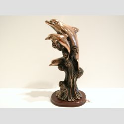 Delfin Kobber Figur - Tre Kobber Delfiner P Blger - H20cm