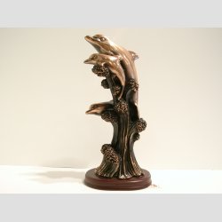 Delfin Kobber Figur - Tre Kobber Delfiner P Blger - H20cm