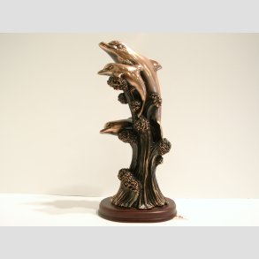 Delfin Kobber Figur - Tre Kobber Delfiner P Blger - H20cm