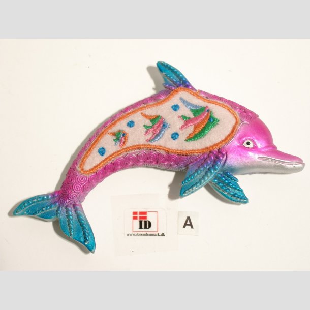 Dyrefigur Magnet - Stof mix - Delfin - 12cm Lyser&oslash;d