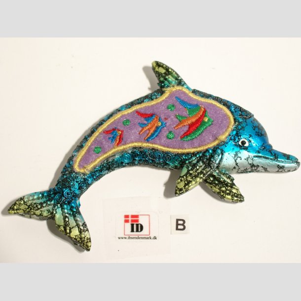 Dyrefigur Magnet - Stof mix - Delfin - 12cm Bl&aring;