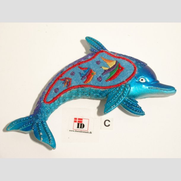 Dyrefigur Magnet - Stof mix - Delfin - 12cm Lysebl&aring;