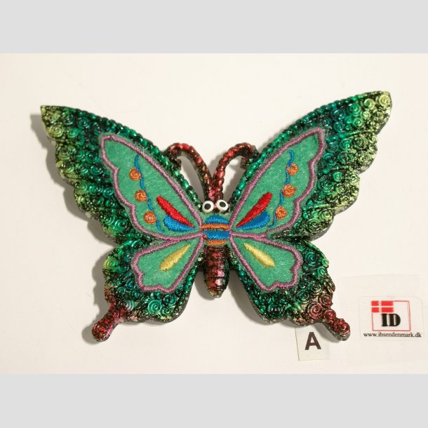 Magnet - Stof mix - Sommerfugl - 10cm Gr&oslash;n