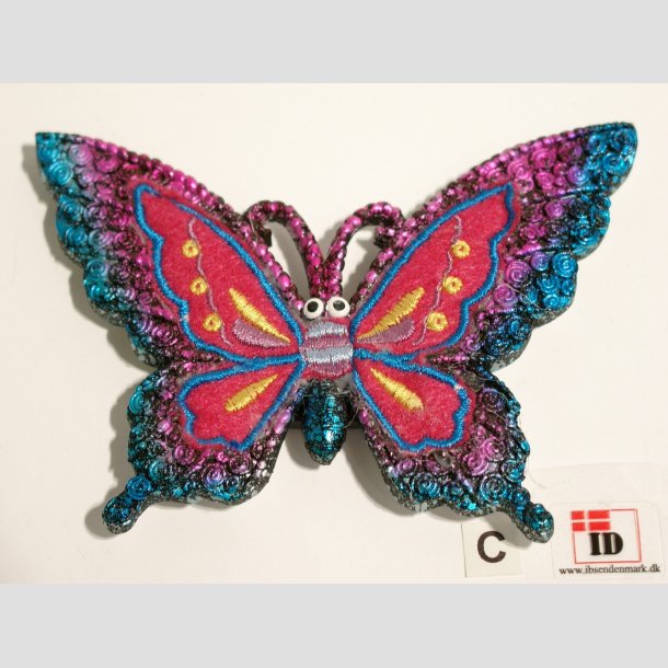 Magnet - Stof mix - Sommerfugl - 10cm Lyser&oslash;d
