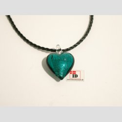 Glas Smykke Vedhng - Hjerte Vedhng Uden Rem - Grn/Slv - 3cm