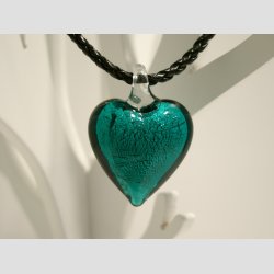 Glas Smykke Vedhng - Hjerte Vedhng Uden Rem - Grn/Slv - 3cm