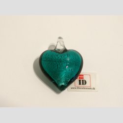 Glas Smykke Vedhng - Hjerte Vedhng Uden Rem - Grn/Slv - 3cm