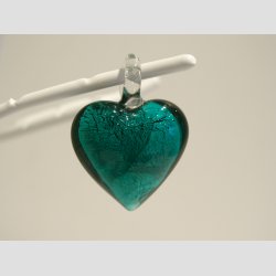 Glas Smykke Vedhng - Hjerte Vedhng Uden Rem - Grn/Slv - 3cm