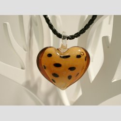 Glas Smykke Vedhng - Hjerte Vedhng uden Rem - Leopard Prikker - 4cm