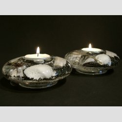 Fyrfadslys - Glas Lysestage - Drmmelys - Med Natur Strand - 4x11cm