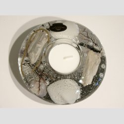 Fyrfadslys - Glas Lysestage - Drmmelys - Med Natur Strand - 4x11cm