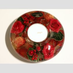 Glaskunst - Stearinlys - Glas Lysestage - Drmmelys - Med Rd Rose og Br - 4x11cm