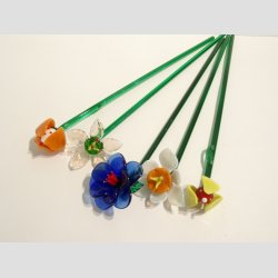 Stor Glas Blomst - P� Gr�n St�ngel - 1 S�t/5 stk - 30cm