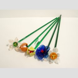 Stor Glas Blomst - P� Gr�n St�ngel - 1 S�t/5 stk - 30cm