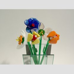 Stor Glas Blomst - P� Gr�n St�ngel - 1 S�t/5 stk - 30cm