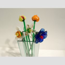 Stor Glas Blomst - P� Gr�n St�ngel - 1 S�t/5 stk - 30cm