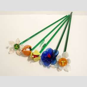 Stor Glas Blomst - P� Gr�n St�ngel - 1 S�t/5 stk - 30cm