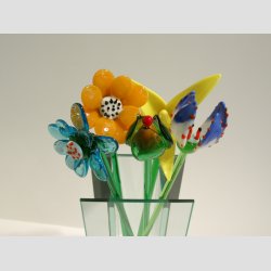 Stor Glas Blomster -P� Gr�n St�ngel - 1 S�t/5 Stk - 30cm